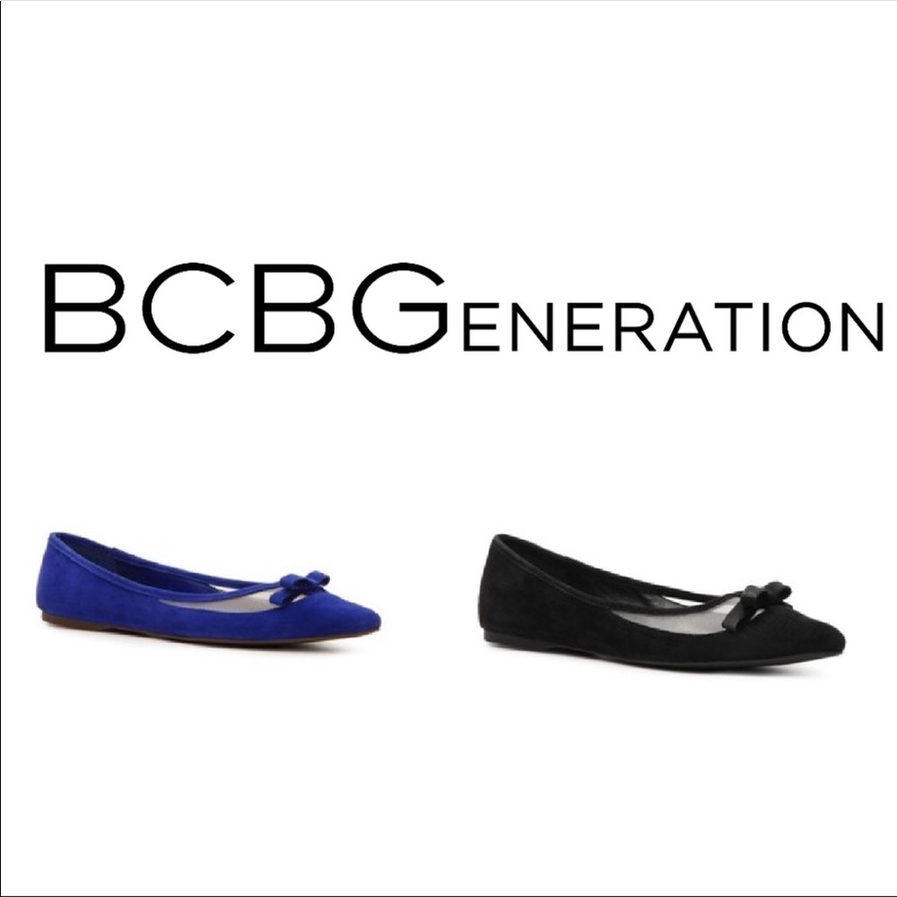 NEW BCBG Blue or Black Suede Flats with Bow